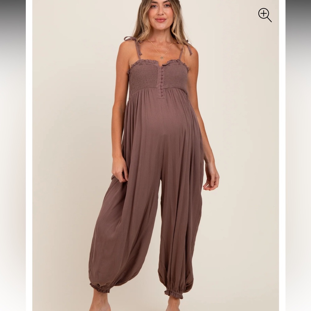 Smocked Strap Maternity Jumpsuit